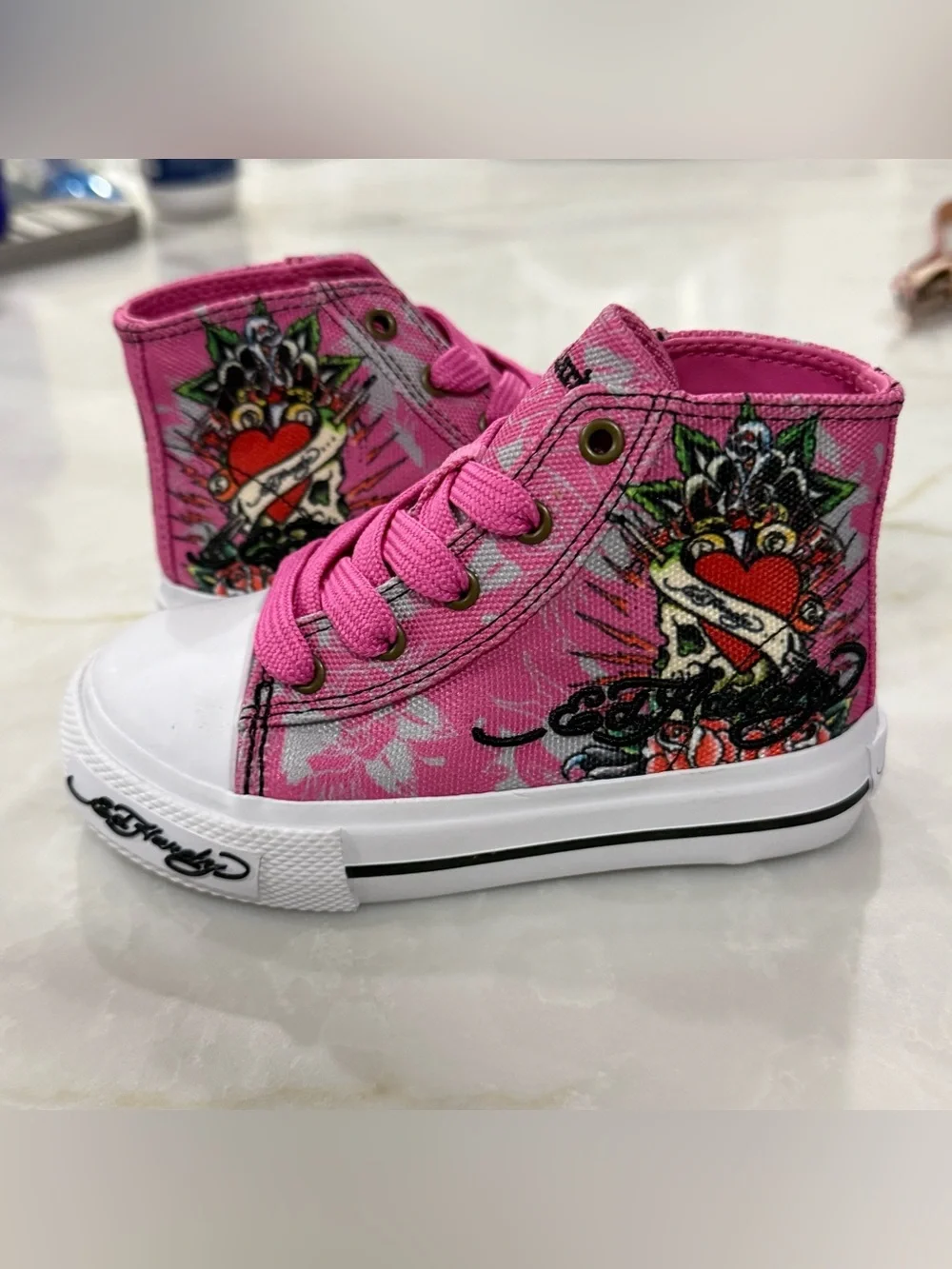 Ed Hardy pink hi top sneakers size USA 8 toddler girl